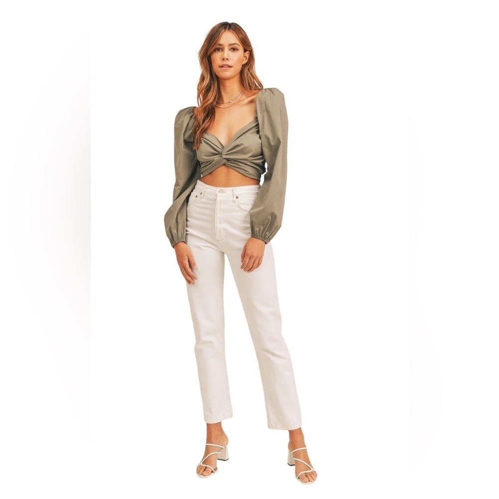 MABLE Angel Front Ribbon Self-Tie Crop Top – Mauve – Size Small